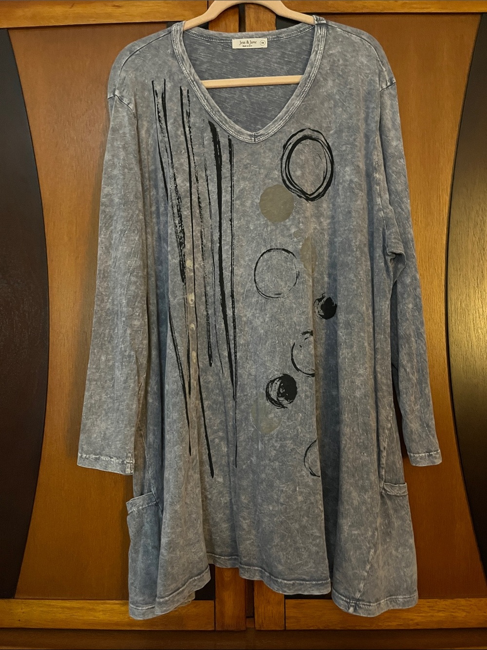 Jess & Jane Long Sleeve Bundle Tunic Tops-Slate Blue w/Ruffles & Grey w/Black - Picture 2 of 15